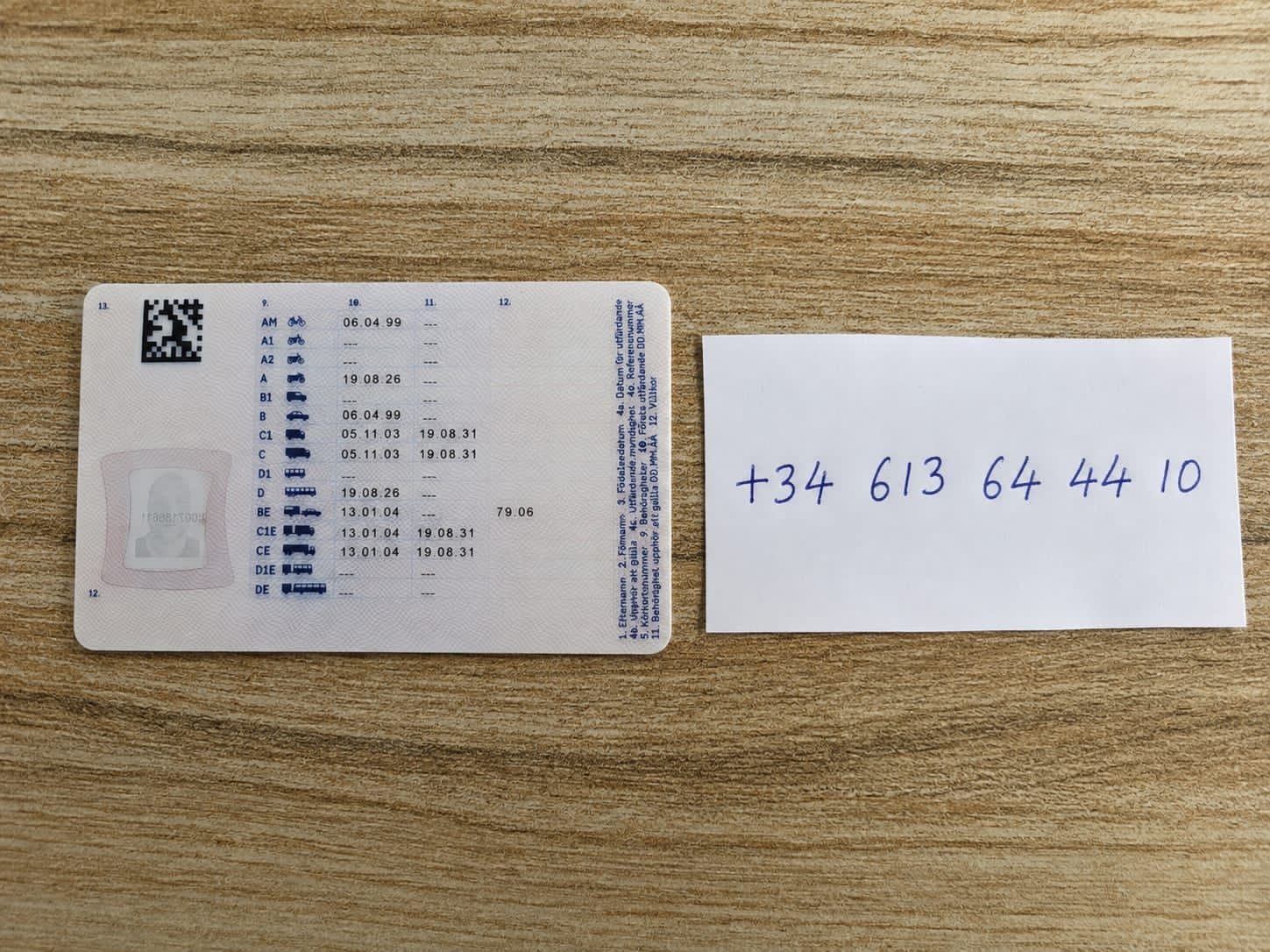 Carnet de conducir sueco parte trasera
